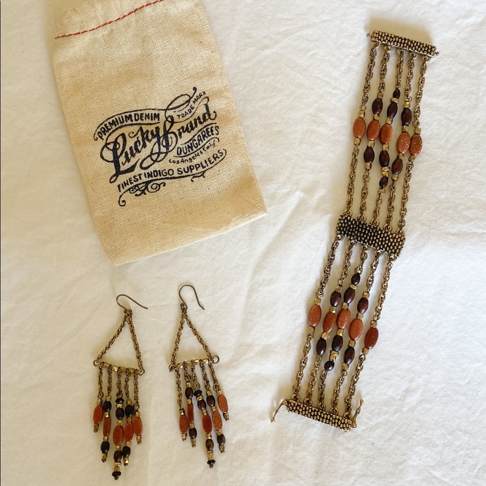 Lucky Brand Boho Chandelier Earrings and Bracelet
